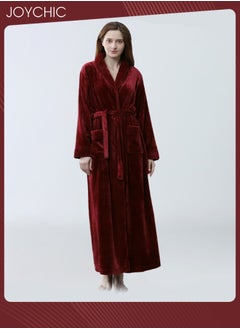 Joychic Women Pajamas Autumn and Winter Long-sleeved Nightgown Flannel Thickened Warm Windproof Sleep Robe for Bedroom Home Wine Red  - Image 1
