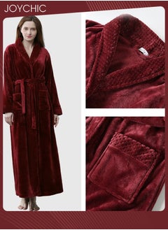 Joychic Women Pajamas Autumn and Winter Long-sleeved Nightgown Flannel Thickened Warm Windproof Sleep Robe for Bedroom Home Wine Red  - Image 2