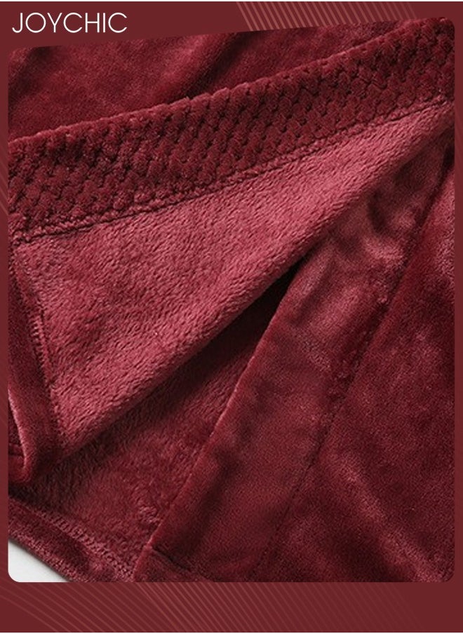 Joychic Women Pajamas Autumn and Winter Long-sleeved Nightgown Flannel Thickened Warm Windproof Sleep Robe for Bedroom Home Wine Red  - Image 4