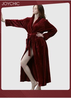 Joychic Women Pajamas Autumn and Winter Long-sleeved Nightgown Flannel Thickened Warm Windproof Sleep Robe for Bedroom Home Wine Red  - Image 3