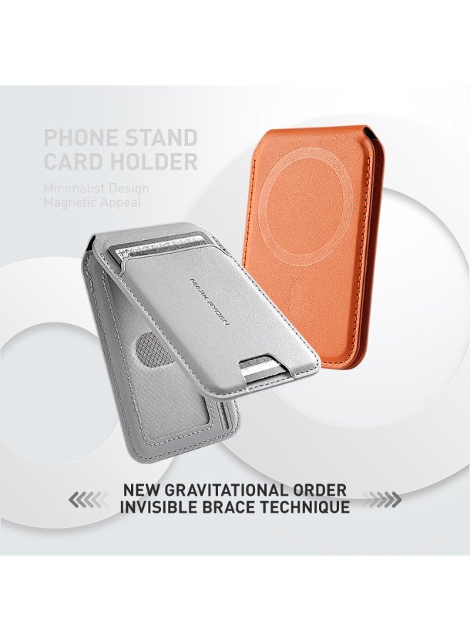 Mark Ryden MR21 Orange Magnetic Card Holder and Phone Stand, RFID Blocking, Slim 4mm PU Leather Wallet, Holds 2–3 Cards, Strong Magnetic Snap-On Grip, Foldable Stand for Portrait and Landscape - Image 5