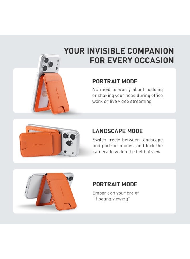 Mark Ryden MR21 Orange Magnetic Card Holder and Phone Stand, RFID Blocking, Slim 4mm PU Leather Wallet, Holds 2–3 Cards, Strong Magnetic Snap-On Grip, Foldable Stand for Portrait and Landscape - Image 4
