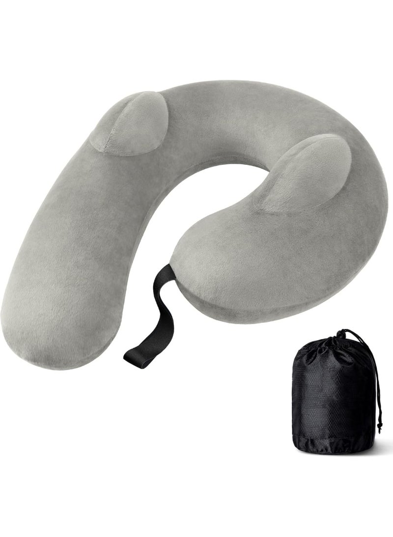 SYOSI Travel Pillow, Memory Foam Neck Support Cushion with Washable Cover, Ergonomic Head and Neck Rest for Airplane Flights, Long Car Rides, Office, and Home Nap, Includes Carry Pouch (Grey) - Image 1