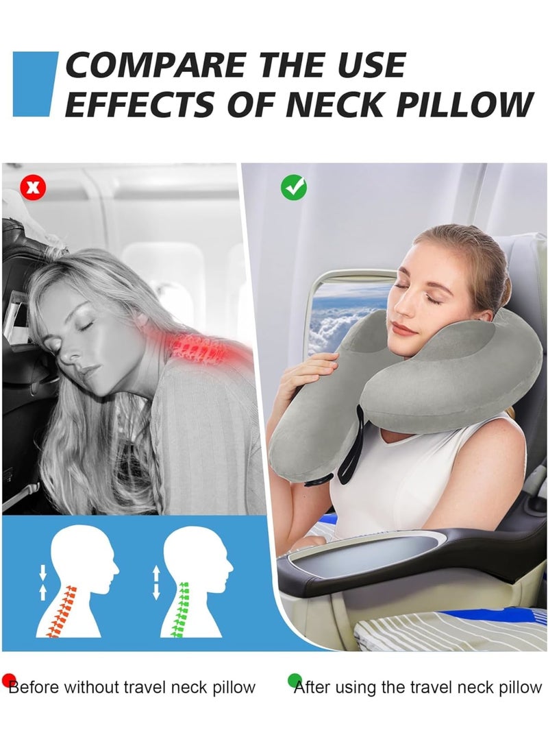 SYOSI Travel Pillow, Memory Foam Neck Support Cushion with Washable Cover, Ergonomic Head and Neck Rest for Airplane Flights, Long Car Rides, Office, and Home Nap, Includes Carry Pouch (Grey) - Image 3