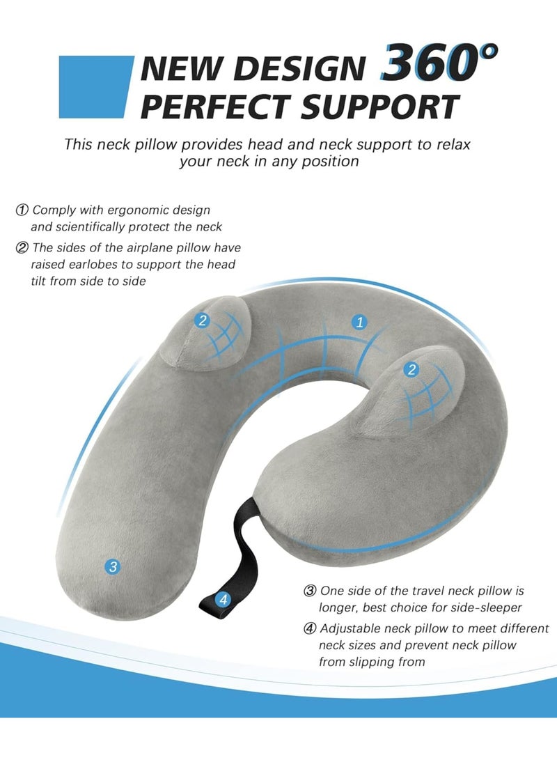 SYOSI Travel Pillow, Memory Foam Neck Support Cushion with Washable Cover, Ergonomic Head and Neck Rest for Airplane Flights, Long Car Rides, Office, and Home Nap, Includes Carry Pouch (Grey) - Image 2