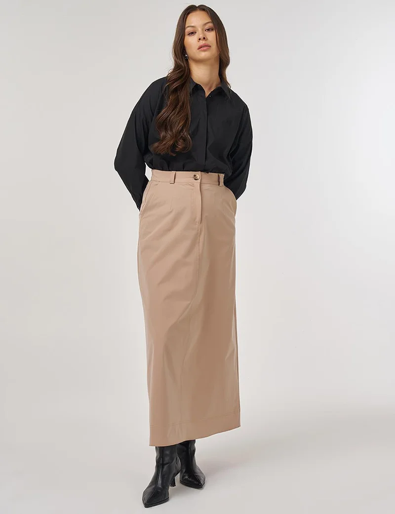 Kayra Zippered Pocket Skirt in Beige