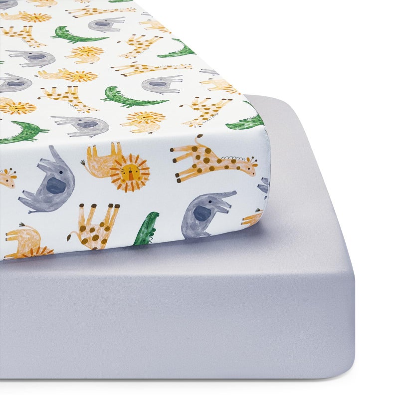 Tillyou Baby Crib Sheets For Boys Girls  Super Soft Toddler Bed Sheets  2 Pack Sheets For Standard Crib Mattress 28X52In  African Steppe - Image 1
