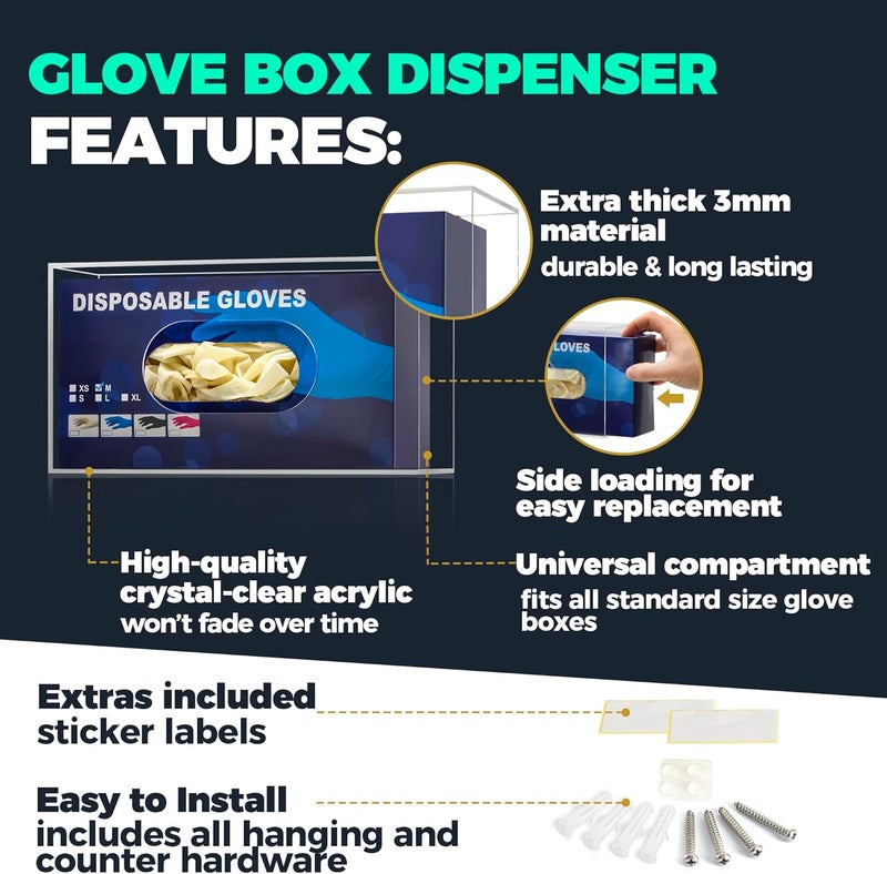 TPGP Storage Standard Wall Mount Glove Box Holder - Clear Acrylic Dispenser for Medical and Kitchen Gloves - Image 4