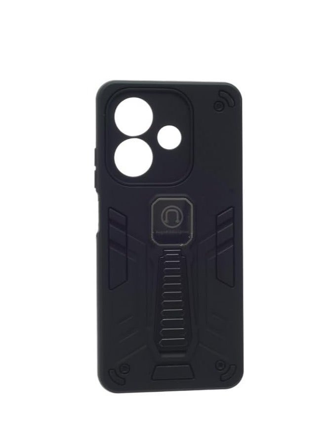 Hard Silicone Back Cover with Magnetic Kickstand for Oppo A3X 5G, A3 - Black - Image 1