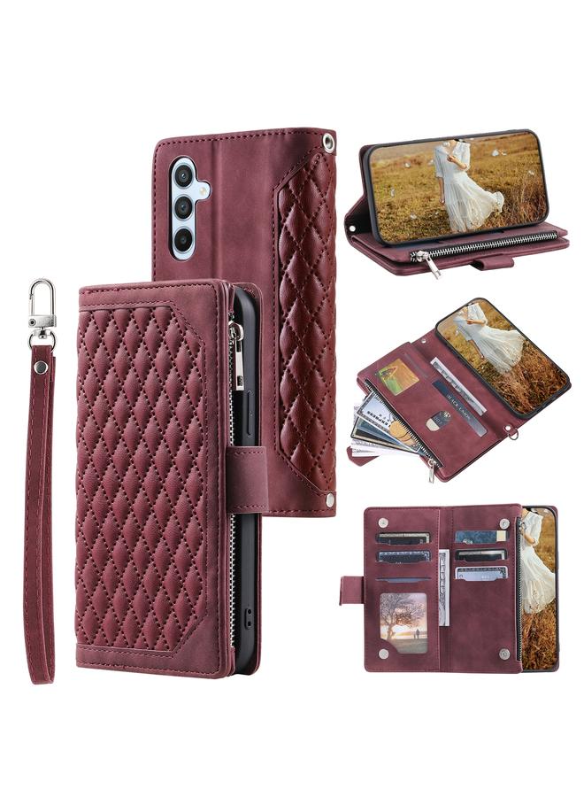 اس-توب جراب لهاتف Samsung Galaxy S25 5G جراب هاتف جلدي بسحاب وملمس شبكي مع حبل - Image 1