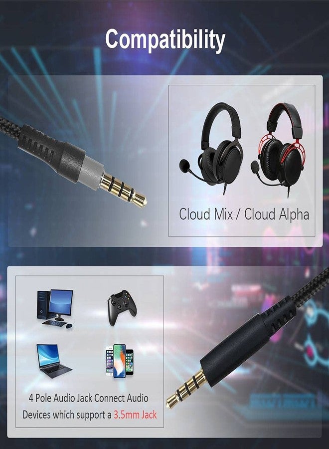 QJYTH كابل استبدال QJYTH متوافق مع سماعة الألعاب Kingston Hyperx Cloud Mix و Cloud Alpha، كابل صوت سماعة قابل للفصل 3.5 مم مع كتم الصوت والتحكم في مستوى الصوت (بدون ميكروفون مدمج، أسود) - Image 2