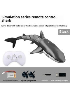 Remote Control Shark Electric Real Water Spray Remote Control Whale Can Be In The Water Will Swing Waterproof Swimming Outdoor Children's Toys-Color:Water Spray Model Deep Sea Black Shark Fully Waterproof Remote Control + Light + Water Spray_dual Batteries Play 60