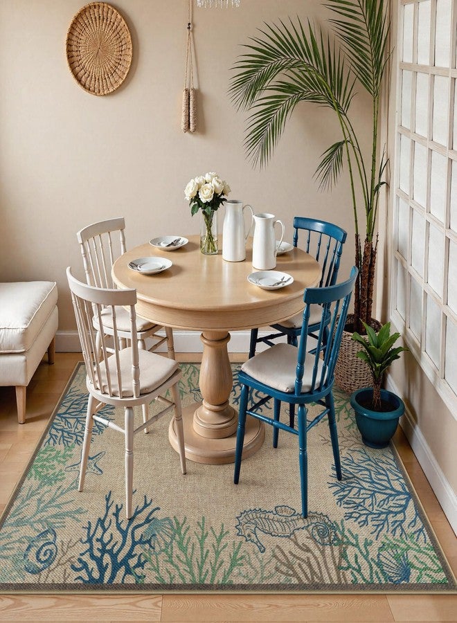 لايف بوكس سجادة لايف بوكس العصرية المصنوعة من الجوت، مقاس 3 × 5 أقدام، مناسبة للباحات الخارجية، قابلة للغسل، مناسبة للمداخل والشرفات، سجادة بنمط حيوانات ساحلية، سجادة باب أمامي مانعة للانزلاق، مناسبة للمداخل الخارجية والداخلية وغرف الضيوف (أزرق 3 × 5 أقدام) - Image 3