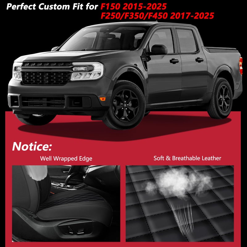 WENNFOUR F150 Seat Covers 2015-2026 Full Set, Truck Interior Sets with Lumbar Support Custom Fit for Ford F150 2015-2026, F250/F350/F450 2017-2026 Super Duty Crew Cab XLT XL Lariat Platinum, Black - Image 4