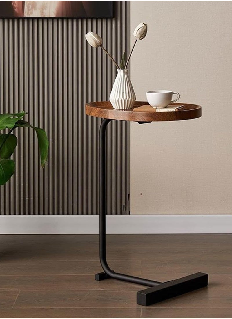 DubaiGallery Side Table NAN C-Shaped, Metal Frame MDF Simple Tea for Hotel Famous and Famous Special-Shaped Table, White/Walnut Color  - Image 2