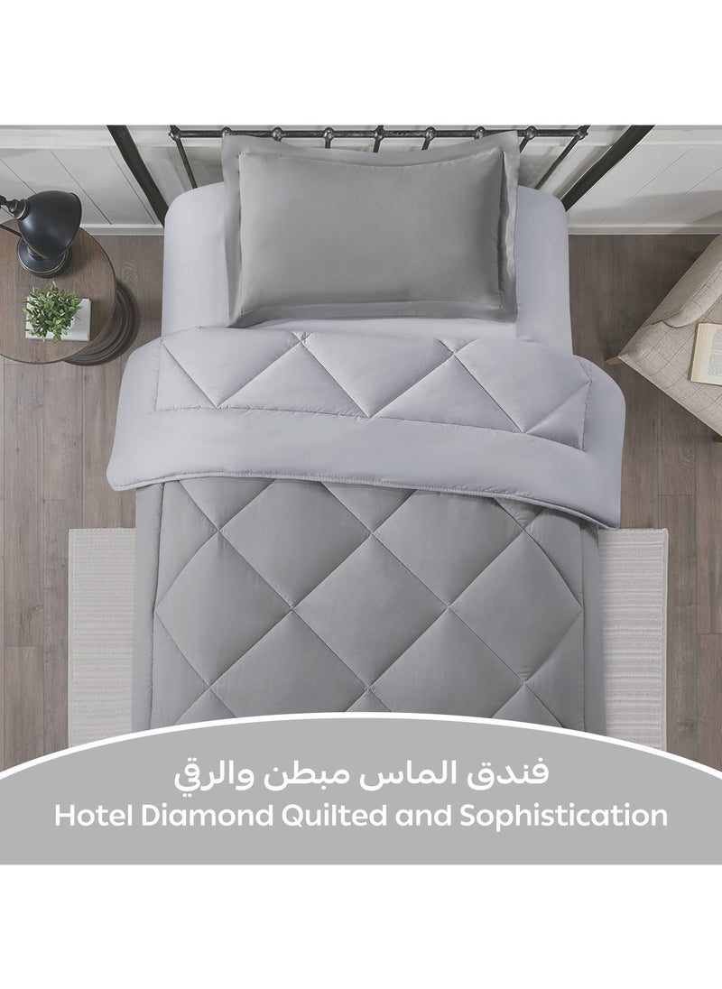 دوناتيلا طقم مفرش روزا سادة 2 قطعة مقاس مفرد ونص 170 × 230 سم بحشوة ثابتة رمادي دخاني  - Image 2