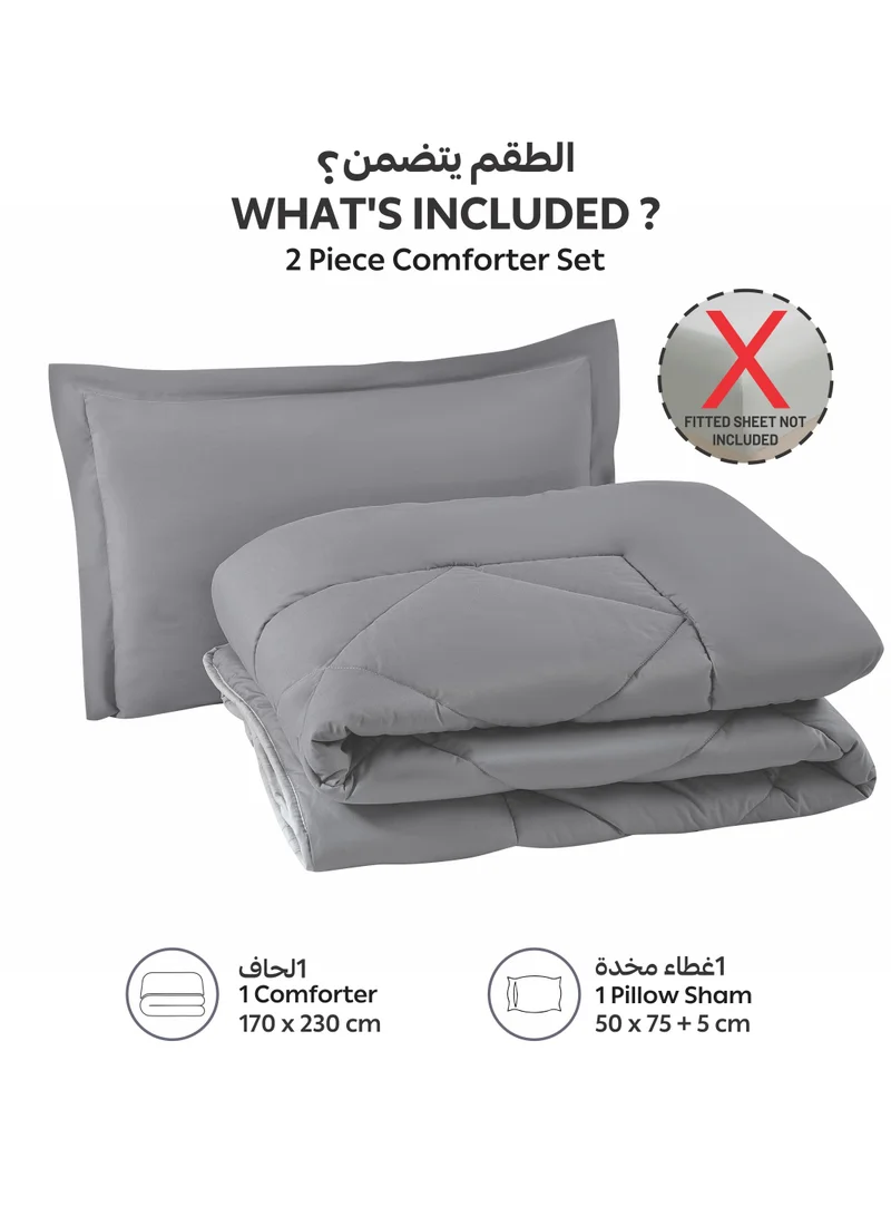 Donetella Bedding Comforter Set, Single Size 170x230 cm - 2-Pcs Solid Quilted Bed Set, Microfiber Fabric - 1 Comforter and 1 Pillow Sham