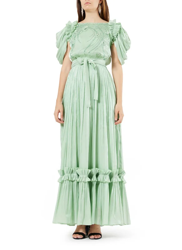 امري Cold Shoulder Hand Embellished Ruffle Trim Dress