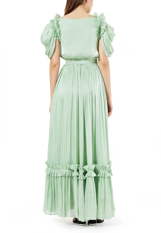 Amri Cold Shoulder Hand Embellished Ruffle Trim Dress