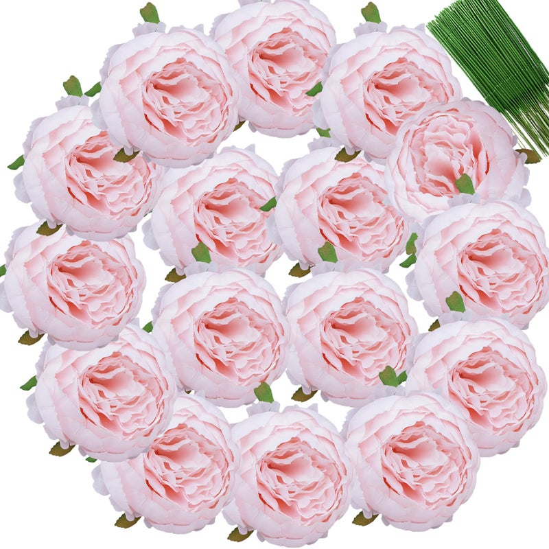 FagusHome 25 Pcs Silk Peony Artificial Flower Heads 4 inch Fake Peony Flowers Heads with Stems Artificial Peony Flower Heads in Bulk Wholesale for Wedding Home Decor Pink