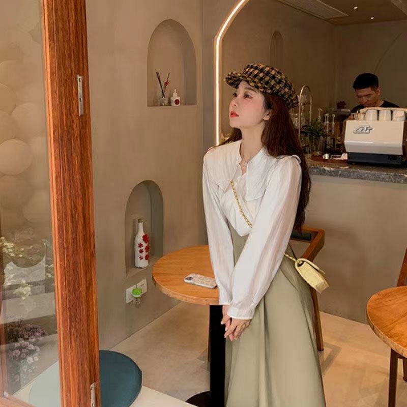 Autumn Chic Tweed Set Women 2023 Retro French Doll Shirt Dress XS513 skirt (adjustable shoulder strap) 