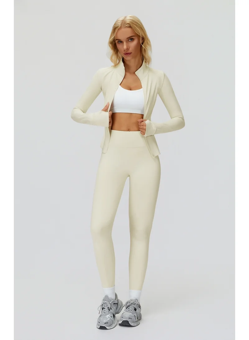 KAWN.YOGA Milky-White Fitted High-Neck Jacket for Women | Best Price UAE