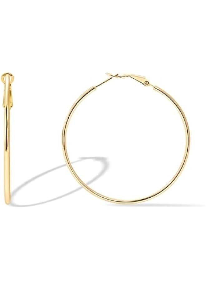 PAVOI 14K Gold Plated Sterling Silver Post Hoops | Large Hoops Earring | Lightwight Gold Hoop Earrings for Women  - Image 1