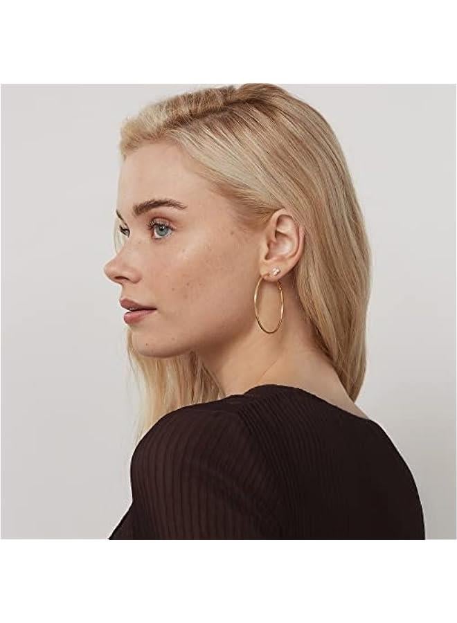 PAVOI 14K Gold Plated Sterling Silver Post Hoops | Large Hoops Earring | Lightwight Gold Hoop Earrings for Women  - Image 2