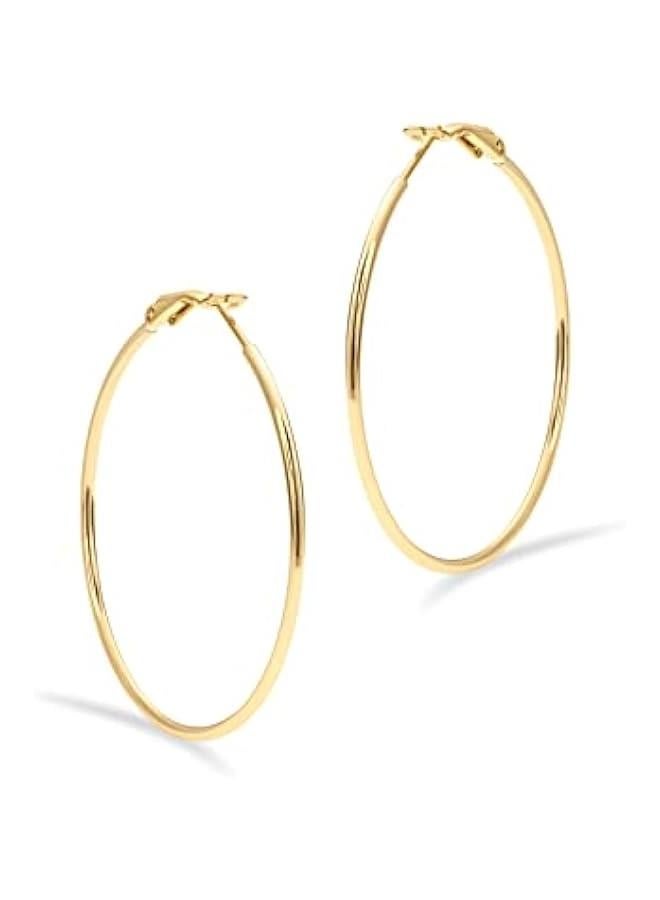PAVOI 14K Gold Plated Sterling Silver Post Hoops | Large Hoops Earring | Lightwight Gold Hoop Earrings for Women  - Image 3