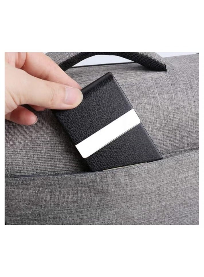 حافظة حامل بطاقات العمل، حامل بطاقات العمل الاحترافي من الجلد الصناعي من DELFINO باللون الأسود، حامل بطاقات اسم معدني فاخر مع قفل مغناطيسي، حافظة بطاقات ائتمان هوية للرجال والنساء، أفضل هدية - Image 3