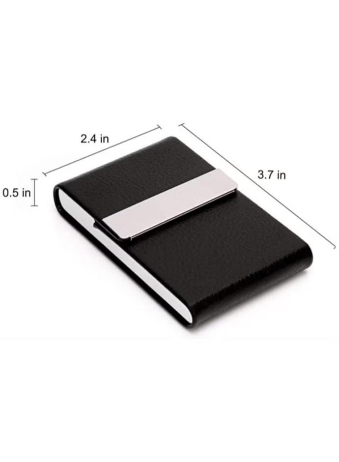 حافظة حامل بطاقات العمل، حامل بطاقات العمل الاحترافي من الجلد الصناعي من DELFINO باللون الأسود، حامل بطاقات اسم معدني فاخر مع قفل مغناطيسي، حافظة بطاقات ائتمان هوية للرجال والنساء، أفضل هدية - Image 5