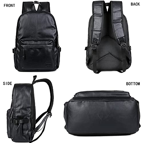 Baosha BP-08 Unisex PU Leather Computer Laptop Bag 15.6 inch Backpack Shoulder Bags Travel Hiking Rucksack Casual Daypack Black - Image 2