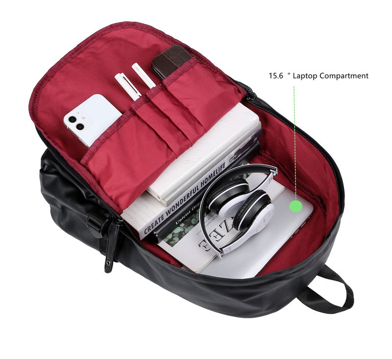 Baosha BP-08 Unisex PU Leather Computer Laptop Bag 15.6 inch Backpack Shoulder Bags Travel Hiking Rucksack Casual Daypack Black - Image 3