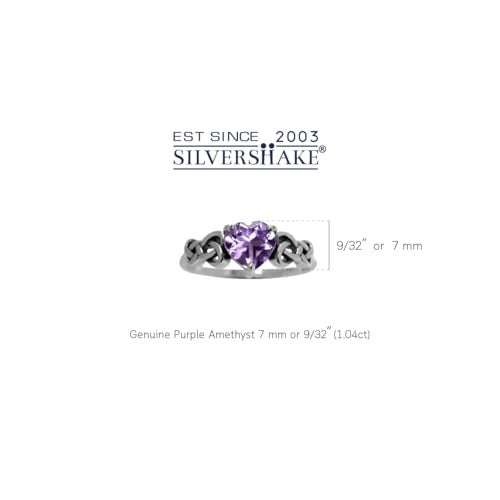 Silvershake 1.04ct. Genuine Heart Shape Amethyst 925 Sterling Silver Celtic Knot Ring Size 12 - Image 3