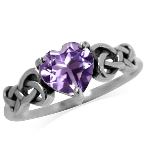 Silvershake 1.04ct. Genuine Heart Shape Amethyst 925 Sterling Silver Celtic Knot Ring Size 12 - Image 1