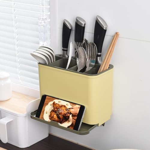 BAREPEPE Plastic Cutlery Holder Stand For Spoons Knife Chopsticks Ladle Karandi Spatula Kitchen Tools Wall Mounted Self Adhesive - Colors As Per Availability, 20 cm, 9 cm - Image 1