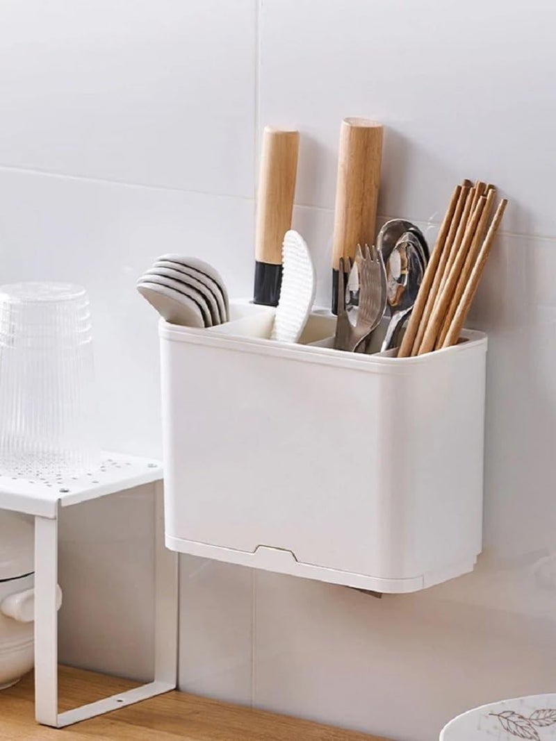 BAREPEPE Plastic Cutlery Holder Stand For Spoons Knife Chopsticks Ladle Karandi Spatula Kitchen Tools Wall Mounted Self Adhesive - Colors As Per Availability, 20 cm, 9 cm - Image 2