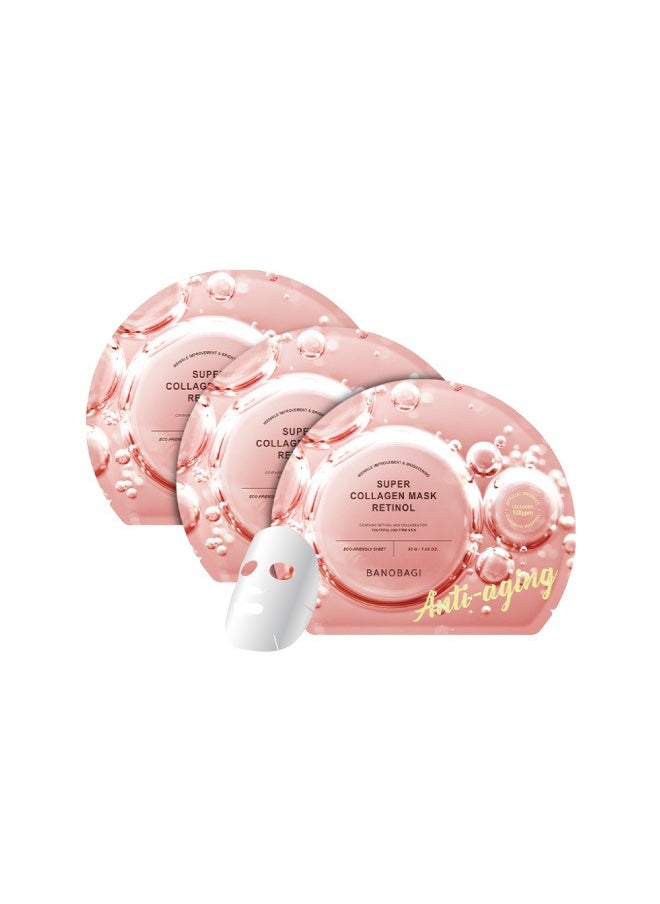 Banobagi Super Collagen Retinol Sheet Mask – Rejuvenating Korean Skincare with Vegan Formula, Collagen, Hyaluronic Acid, and Retinol for Deep Hydration, Moisturizing, and Anti-Aging Benefits. Firming, Nourishing Sheet Mask for Youthful, Glowing Skin – Perfect for All Skin Types – Pack of 3  - Image 1