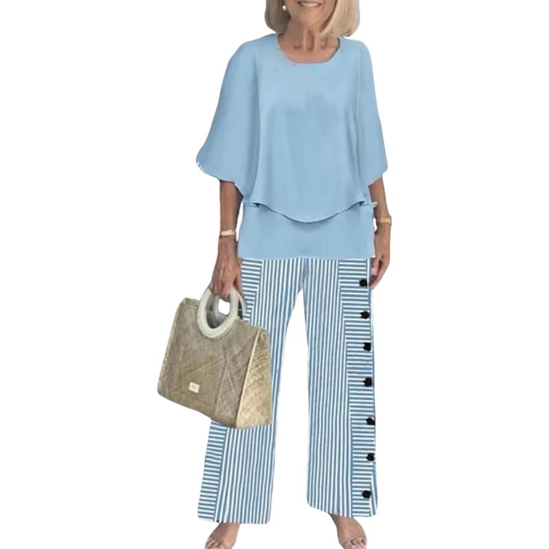 LOZ Lounge Sets for Women 2026 Summer Casual 3/4 Sleeve Shirts Wide Leg Pants Matching Tracksuit Sets Travel Outfits - Image 1