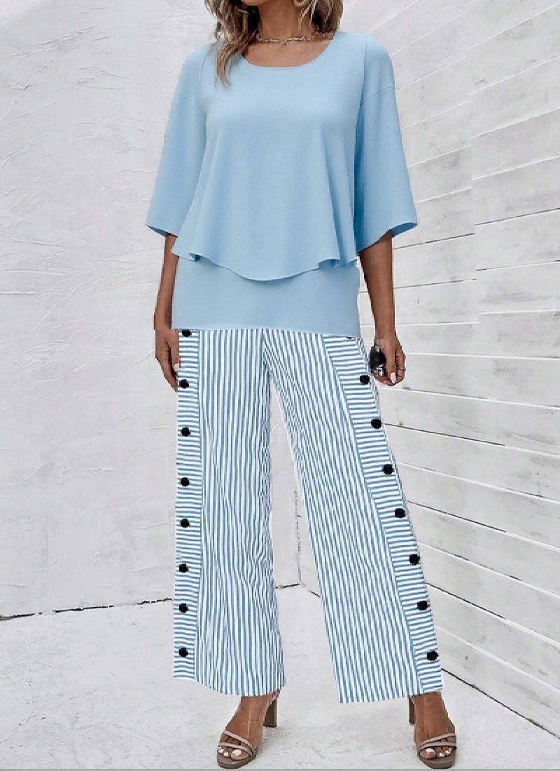 LOZ Lounge Sets for Women 2026 Summer Casual 3/4 Sleeve Shirts Wide Leg Pants Matching Tracksuit Sets Travel Outfits - Image 2