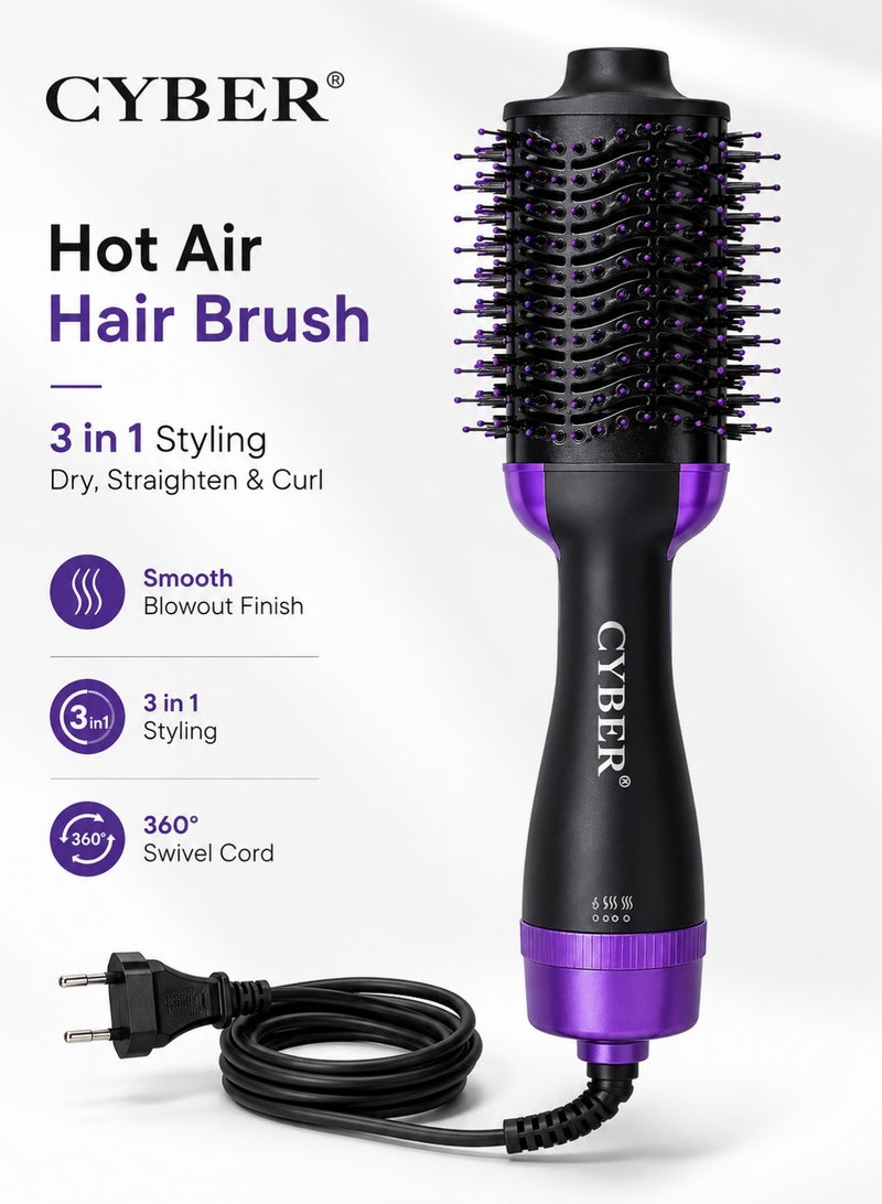 Cyber Cyhb5253 3 In 1 Hot Air Hair Brush Blow Dryer Brush For Drying Straightening Curling Anti Frizz Hair Styler