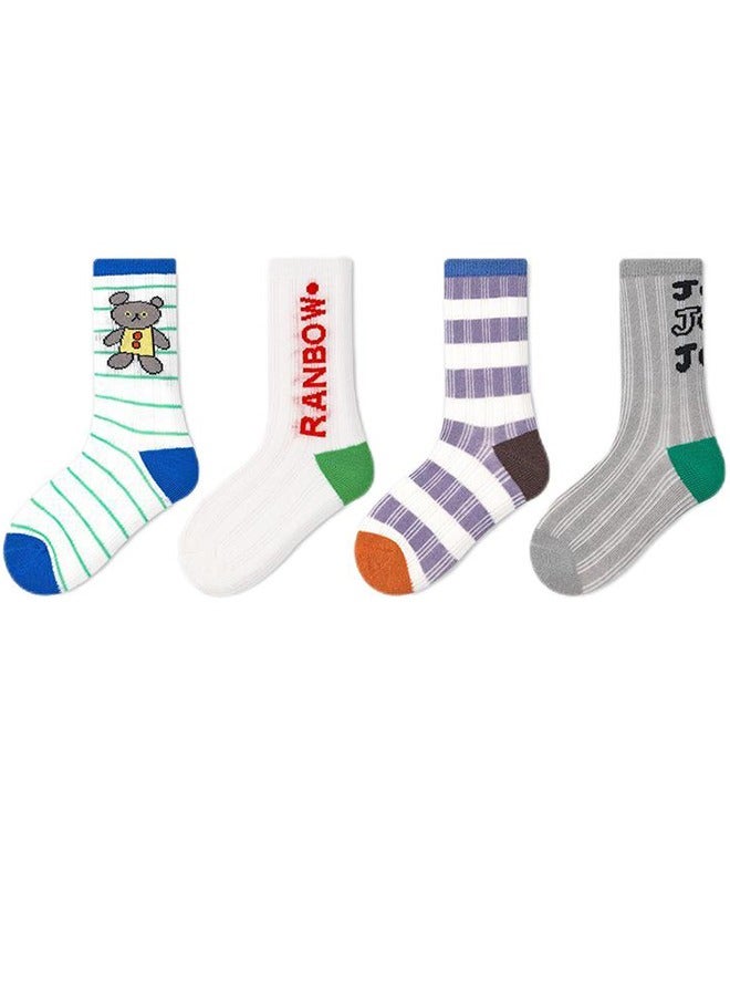 4 أزواج من الجوارب عالية الجودة للأولاد، جوارب قطنية ممشطة بدون عظام للأولاد، جوارب أطفال رقيقة وعصرية، مناسبة للأعمار من 6 إلى 8 سنوات - Image 1