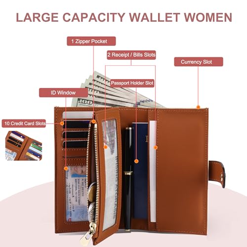 yiijay Women's Wallets RFID Blocking Leather Trifold Clutch Wallet Credit Card Holder Ladies Travel Wallet Purse with Pen Holder - Image 2