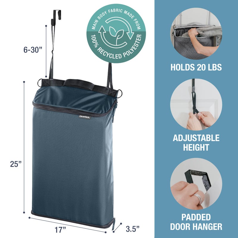 CleverMade Convertible Laundry Hamper Bag - Ocean Dark Charcoal holds 21.5L / 20 lbs 1 Compartment - Storage with Handles for Home Organization - Image 2