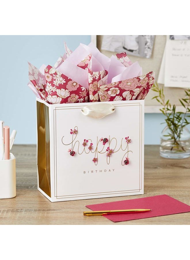 Hallmark Signature 7" Medium Birthday Gift Bag with Tissue Paper (Pink Flowers)  - Image 2