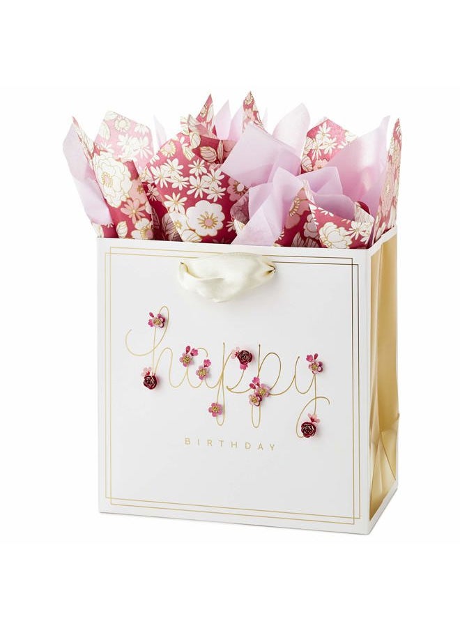 Hallmark Signature 7" Medium Birthday Gift Bag with Tissue Paper (Pink Flowers)  - Image 5