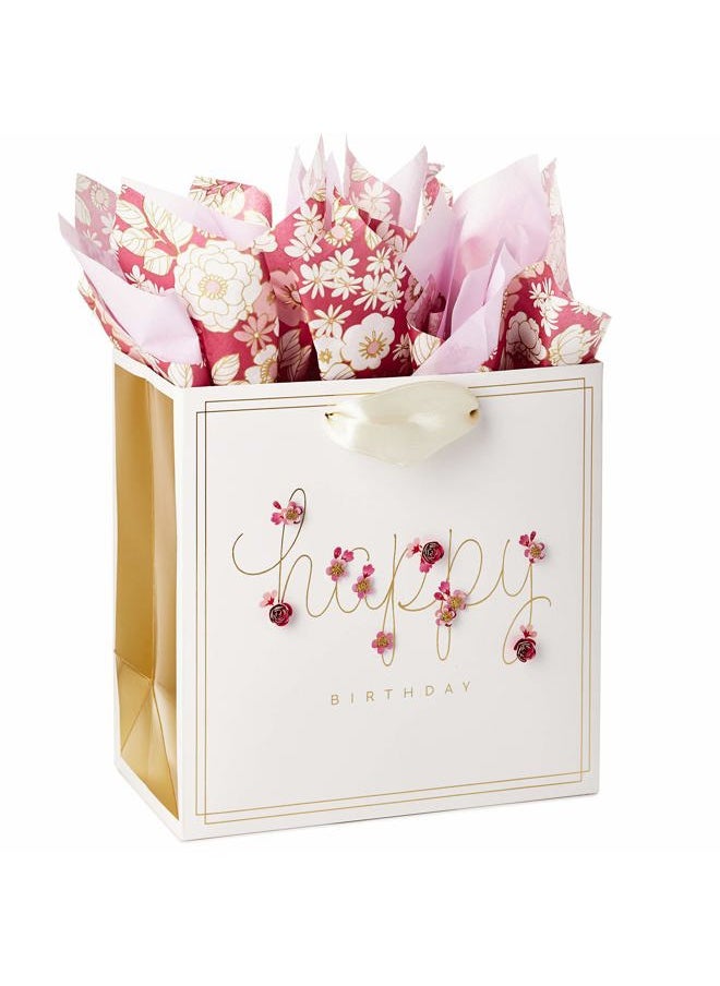 Hallmark Signature 7" Medium Birthday Gift Bag with Tissue Paper (Pink Flowers)  - Image 1