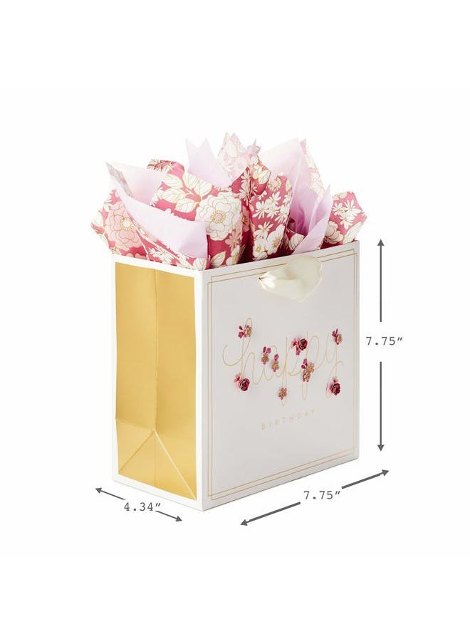 Hallmark Signature 7" Medium Birthday Gift Bag with Tissue Paper (Pink Flowers)  - Image 3