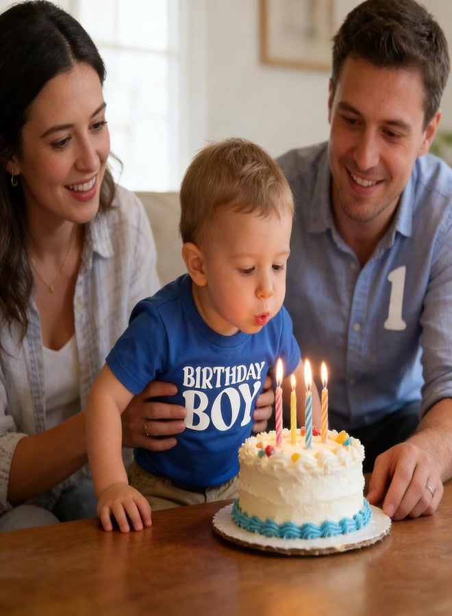 TITKKOP تيشيرت عيد الميلاد الأول للأولاد، طقم عيد الميلاد الأول للأولاد - تيشيرت بأكمام قصيرة لعمر سنة واحدة (أزرق ياقوتي، 12-18 شهرًا) - Image 3