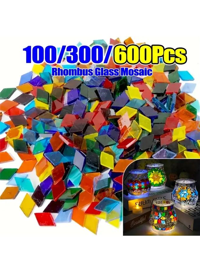 600 Pcs Multicolor Transparent Rhombus Glass Mosaic Tiles Versatile DIY Craft Supplies Glossy Finish Handmade Material - Image 1